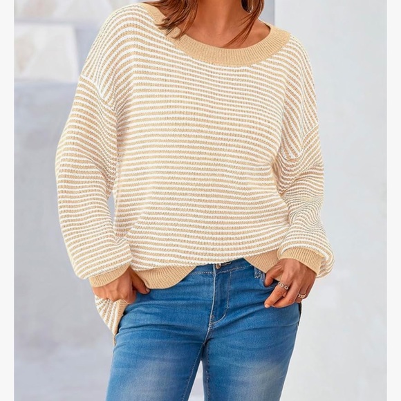 Oversized striped Beige Sweater - Picture 7 of 8